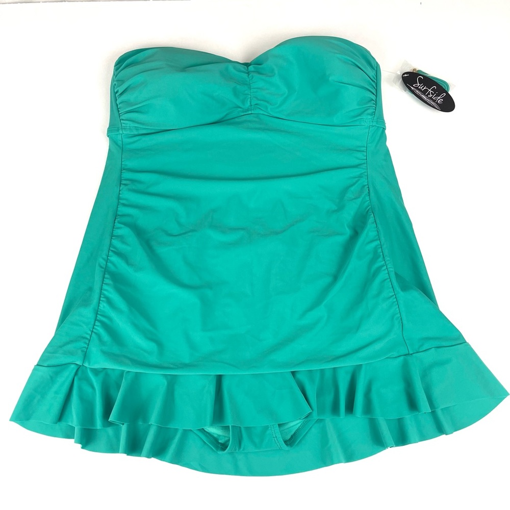 Surfside One Piece Ruffle Skirt Teal Swimsuit Strapless or Halter